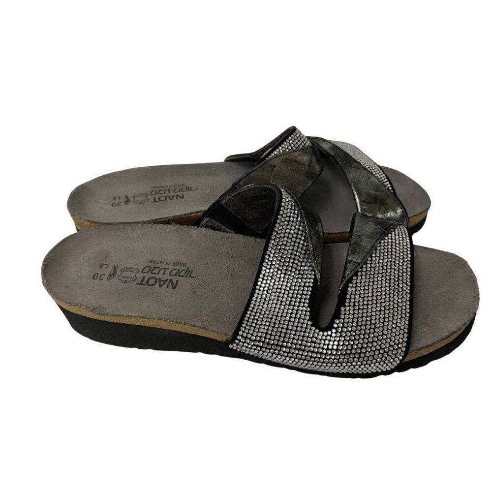 Naot Mila Womens Sandals EU 39 US 8 silver Embellished Metallic Leather NWOB